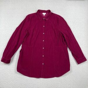 J. Jill Corduroy Button Down Shirt Womens XL Magenta Purple Long Sleeve Pockets